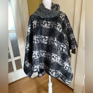 Anthropologie Wool Floral and Patchwork Patterned Reversible Cape/Poncho Sweater